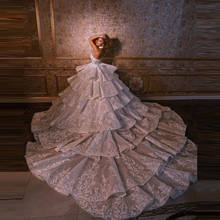 Precioso vestido de novia de tul con volantes escalonados, bonito vestido de novia con encaje Floral de Dubái, lentejuelas brillantes 2024 - compra barato