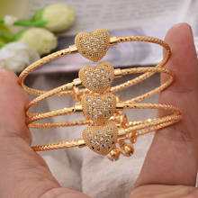 Gold Color  Bangles For Girls Women Wedding Bridal Heart Braclets African Gold Inlaid stone Jewelry Bijoux Gifts 2024 - buy cheap