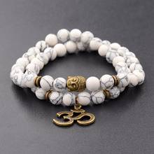 Oiquei 8mm natural obsidian erkek bileklik pulseira masculino duplo liquidação charme om contas de buda moda pulseiras hommes pulseras 2024 - compre barato