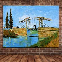 El puente Langlois en Ares con mujeres lavado de Vincent Van Gogh copia hecha a mano famosa pintura al óleo sobre lienzo imagen artística de pared 2024 - compra barato