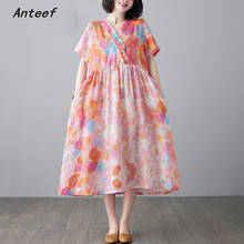 short sleeve cotton vintage floral dresses for women casual loose long woman summer dress elegant clothes 2021 2024 - buy cheap