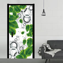 Papel tapiz impermeable autoadhesivo de PVC, pegatina de puerta de hoja verde circular estéreo 3D, bricolaje creativo, decoración de pared para el hogar, póster de puerta 2024 - compra barato