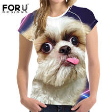 Забавные женские футболки FORUDESIGNS с 3D принтом животных Shih Tzu, футболки в стиле Харадзюку, летние футболки для девочек-подростков, топы с коротким рукавом, футболки 2024 - купить недорого