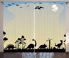 Cortinas de dinosaurios en la Fauna, ilustración gráfica de animales agotados, puesta de sol, tiempo prereligioso, sala de estar, dormitorio, ventana 2024 - compra barato