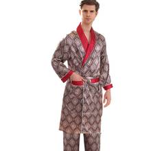 5XL 4XL 3XL Bath Robe Men Silk Bathrobe Soft Cozy Long Sleeve Kimono Men Bath Gown Printed Robes Satin Sleepwear Sleep Tops 2024 - buy cheap