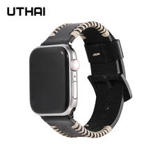 Ремешок для часов UTHAI P94, сменный кожаный ремешок для Apple Watch, 3/2/1, 38/42 мм, для iwatch 4, 5, 40/44 мм 2024 - купить недорого