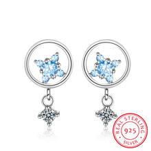 Sweet Fresh Circle Silver 925 Jewelry Gemstones Earrings for Women Little Star Aquamarine Ear drops Students Dating 2024 - buy cheap