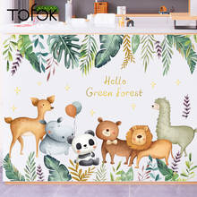 Tofok pvc adesivo de parede decoração diy, de animais da selva, estilo nórdico, para casa, quarto das crianças, decalque de mural de desenhos animados 2024 - compre barato