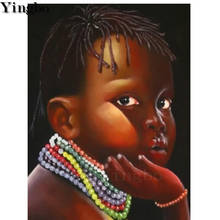 Pintura de diamantes de imitación 5D para retrato de niño africano, bordado 3d, mosaico de diamantes de imitación, decoración de punto de cruz 2024 - compra barato