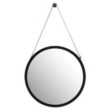 TOP Hanging Round Wall Mirror in Bathroom & Bedroom - Solid Bamboo Frame & Adjustable Leather Strap (Black, 15 Inch) 2024 - buy cheap