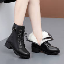 women fashion big size warm plush winter boots thick heel cow leather shoes pointed toe cotton snow boot platform ankle botas 2024 - buy cheap