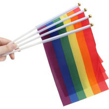12pçs bandeira do orgulho gay pequeno bandeira nacionais do arco-íris balançando de mão bandeiras com mastro de plástico para decoração do desate esportivo 2024 - compre barato