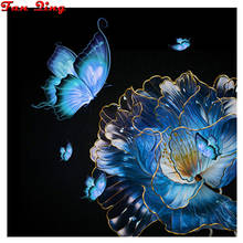 Pintura de diamantes 5d DIY, patrón de punto de cruz de mariposa azul, flor, bordado de diamantes cuadrados completos, mosaico, imagen decorativa para el hogar 2024 - compra barato