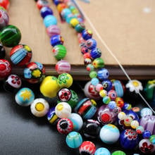 Miçangas de vidro lampwork 38cm 4 ~ 12mm, padrões de flores, padrões mix de cores, contas de moda para fabricação de jóias, colar pulseira, diy 2024 - compre barato