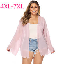 Cárdigan informal holgado de gasa de manga larga para mujer, abrigo corto de talla grande, color rosa, novedad de verano, 2021 2024 - compra barato