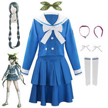 Fantasia para cosplay, peruca para cosplay de anime danganronpa v3, vestido escolar azul para mulheres 2024 - compre barato