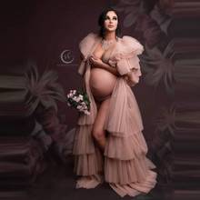Batas de maternidad de tul de nuevo diseño, ropa de talla grande, larga, escalonada, Sexy, Extra hinchada, para sesión de fotos del embarazo 2024 - compra barato