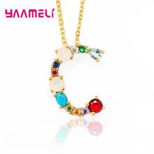 Korean Stylish 925 Sterling Silver Jewelry Colorful African Crystal Alphabet 26 English A-Z Letters Pendant Necklace Female Gift 2024 - buy cheap