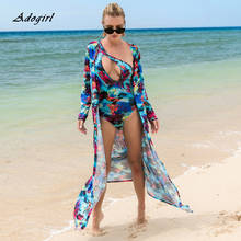 Tie-dye Print Summer Beach Two Piece Set Sexy Hollow Out One Shoulder Bodycon Bodysuit with Long Cape Coat Swim Women Outfit 2024 - buy cheap