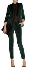 Blazer e calça de veludo com lapela, roupa de trabalho feminina formal para escritório 2024 - compre barato