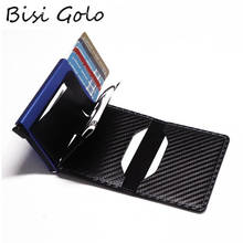 BISI GORO RFID Blocking Men's Credit Card Holder Mini Carbon Fiber Fashion Wallets PU Leather Bank Card Case Travel Money Bag 2024 - buy cheap
