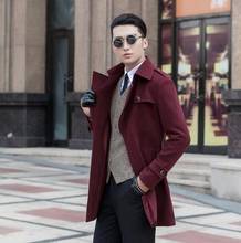 Cheap ! Wine red casual woolen coat men trench coats long sleeves overcoat mens cashmere coat casaco masculino inverno england 2024 - buy cheap