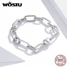 Wostu pulseira & bangle 100% 925 prata esterlina amor de clipes de papel pulseiras para mulheres original jóias finas presente dxb202 2024 - compre barato