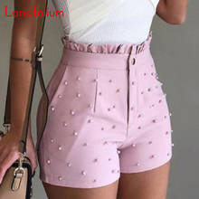 Shorts de cintura alta feminino, sexy, branco, com contas, moda peplum, elegante, skinny, curto, verão 2020 2024 - compre barato