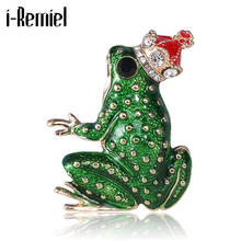 New Green Enamel Frog Rhinestones Brooches for Women Alloy Crown Animal Lapel Pins Fashion Jewelry Gifts Clothing & Accessories 2024 - buy cheap