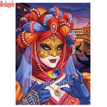 Completo quadrado 5d diy pintura de diamante máscara vermelha padrão mulher bordado de diamante kit de ponto de cruz mosaico strass presente de carnaval 2024 - compre barato