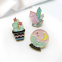 Fashion Crystal Ball Cactus Potted Plant Enamel Pins Custom Crystal moon stars crystal ball Brooches Lapel Badge Jewelry Kids 2024 - buy cheap