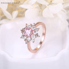 PHOEBEJEWEL Rose Gold Color Women's Rings With Pink CZ Cubic Zirconia Wedding Engagement Party Fashion Jewelry Gift 2024 - buy cheap