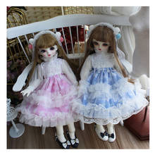 Roupas de boneca cor rosa cor azul bjd vestido de renda + decoração de cabelo para boneca blyth 1/6 1/4 1/3 acessórios de bonecas bjd vestido 2024 - compre barato