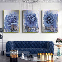 Abstract Blue Peony Flower Canvas Painting European Poster and Print Vintage Flowers Wall Art Picture for Living Room Home Decor 2024 - buy cheap