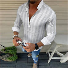 Camisa masculina de manga longa com zíper, camisa casual esportiva de cor lisa com zíper e manga comprida, novo, 2020 2024 - compre barato