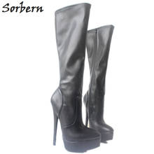 Sorbern Custom Wide Fit Knee High Women Boots Zipper Plus Size 18CM Spike Heels Unisex Dance Boots Platform Patent Ladies Boot 2024 - buy cheap