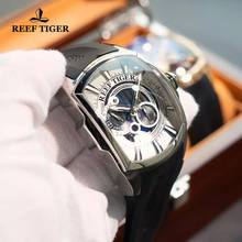 Новое поступление 2021, роскошные спортивные мужские часы Reef Tiger/RT, белый циферблат, черный резиновый ремешок, водонепроницаемые автоматические механические часы 2024 - купить недорого