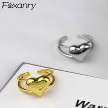 Foxanry aliança de prata esterlina 925, para casais femininos, nova tendência elegante banhada a ouro oco coração amor joias de noiva presentes 2024 - compre barato