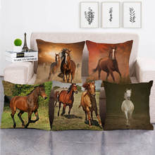 Capa de almofada de linho/algodão com design de cavalo, capa de travesseiro decorativa de linho/sofá, 45cm * 45cm 2024 - compre barato