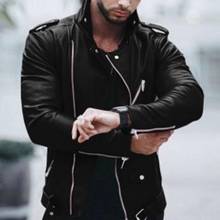 Leather Jackets Men Autumn Long Sleeve Stand Collar Jackets Winter Zipper mont Black Wine Red Faux Leather Coats 2024 - buy cheap