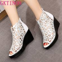 GKTINOO 2022 Summer New Fish Mouth Hollow Rhinestone Shoes Wedge Sandals High Heel Sandals Fashion Elegant Women Sandals 2024 - buy cheap