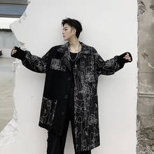 Rock punk Stage long coat men Black Floral prints Irregular trench High street Harajuku stylish outerwear 2024 - buy cheap