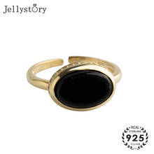 Jellystory anel vintage 925 prata esterlina com forma oval obsidiana jóias para festa de aniversário de casamento feminino anel ajustável 2024 - compre barato