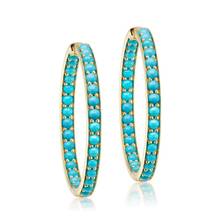 Gold color fashion classic women jewelry prong set blue turquoises stone Huggie hoop earring 30mm 2024 - buy cheap