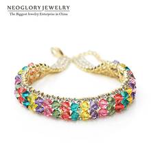 Neoglory-Pulseras de cristal austriaco para mujer, brazaletes de moda con diamantes de imitación, Color oro amarillo claro, nuevo QC, 2020 2024 - compra barato