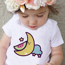 Camiseta de manga corta con estampado de Luna para niños y niñas, playera blanca Harajuku, ropa de 0 a 6 años, novedad de verano 2020 2024 - compra barato