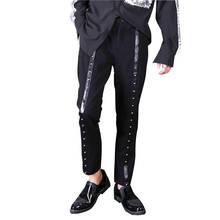 Calça de palco masculina, calça casual gótica do punk hip hop com rebites 2024 - compre barato