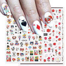 1 шт. 3D наклейки для ногтей Джокер покер слайдеры цветочные Розовые Блестки для ногтей клейкие наклейки фольга DIY Дизайн Маникюрные украшения TRF615 2024 - купить недорого