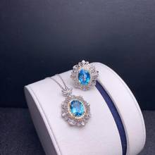 Anillo y collar de Topacio Azul océano elegante, conjunto de joyas de plata 925 auténtica, Gema natural de buen color, nuevo diseño, regalo de cumpleaños para niña 2024 - compra barato