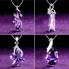 Женское ожерелье с подвеской с фиолетовым кристаллом, Очаровательное ожерелье серебряного цвета, цепочка для женщин в стиле бохо, геометрическое свадебное ожерелье для невесты 2024 - купить недорого